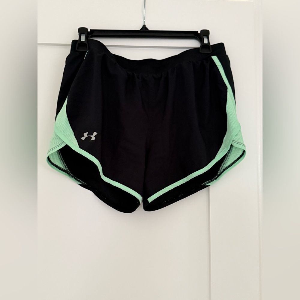 Under Armour black running shorts w/ neon green accents